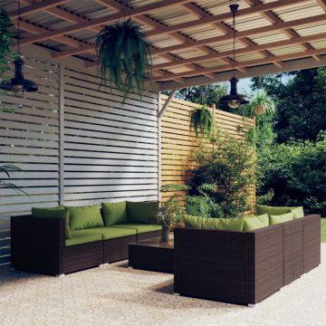 vidaXL Set mobilier de grădină cu perne, 7 piese, maro, poliratan