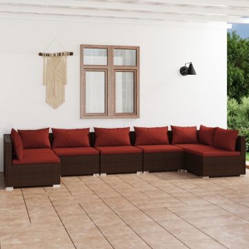 vidaXL Set mobilier de grădină cu perne, 7 piese, maro, poliratan