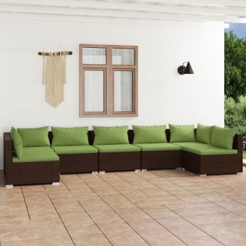 vidaXL Set mobilier de grădină cu perne, 7 piese, maro, poliratan