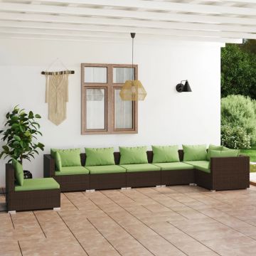 vidaXL Set mobilier de grădină cu perne, 7 piese, maro, poliratan