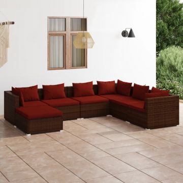 vidaXL Set mobilier de grădină cu perne, 7 piese, maro, poliratan
