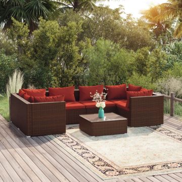 vidaXL Set mobilier de grădină cu perne, 7 piese, maro, poliratan