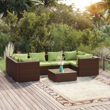 vidaXL Set mobilier de grădină cu perne, 7 piese, maro, poliratan