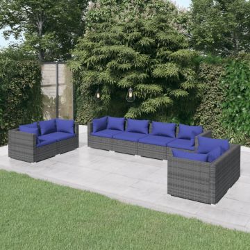 vidaXL Set mobilier de grădină cu perne, 8 piese, gri, poliratan