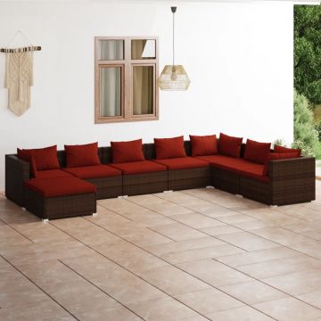 vidaXL Set mobilier de grădină cu perne, 8 piese, maro, poliratan