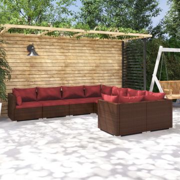 vidaXL Set mobilier de grădină cu perne, 8 piese, maro, poliratan