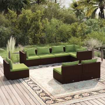 vidaXL Set mobilier de grădină cu perne, 8 piese, maro, poliratan