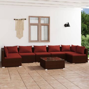 vidaXL Set mobilier de grădină cu perne, 8 piese, maro, poliratan