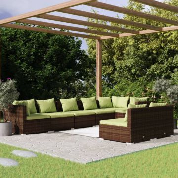 vidaXL Set mobilier de grădină cu perne, 8 piese, maro, poliratan