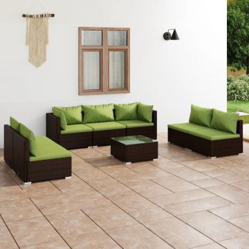 vidaXL Set mobilier de grădină cu perne, 8 piese, maro, poliratan