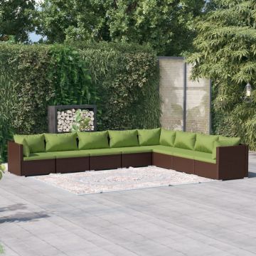 vidaXL Set mobilier de grădină cu perne, 8 piese, maro, poliratan