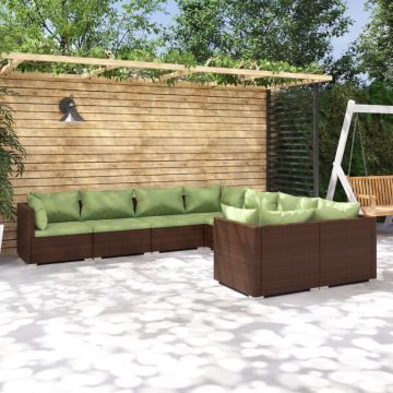 vidaXL Set mobilier de grădină cu perne, 8 piese, maro, poliratan