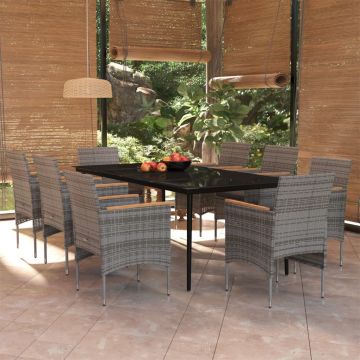 vidaXL Set mobilier de grădină cu perne, 9 piese, gri și negru