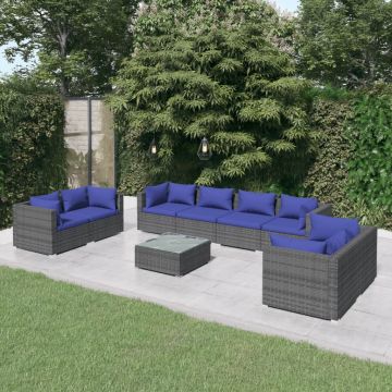 vidaXL Set mobilier de grădină cu perne, 9 piese, gri, poliratan