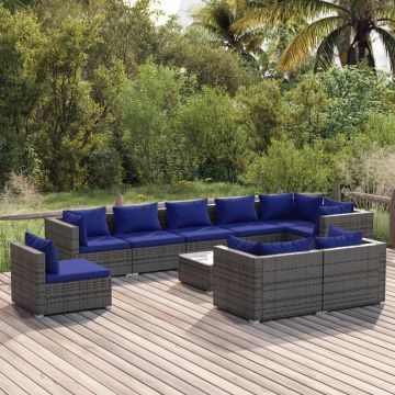 vidaXL Set mobilier de grădină cu perne, 9 piese, gri, poliratan