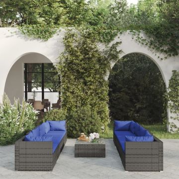 vidaXL Set mobilier de grădină cu perne, 9 piese,gri, poliratan