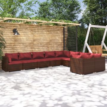 vidaXL Set mobilier de grădină cu perne, 9 piese, maro, poliratan