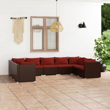 vidaXL Set mobilier de grădină cu perne, 9 piese, maro, poliratan