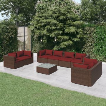 vidaXL Set mobilier de grădină cu perne, 9 piese, maro, poliratan