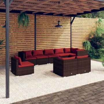 vidaXL Set mobilier de grădină cu perne, 9 piese, maro, poliratan