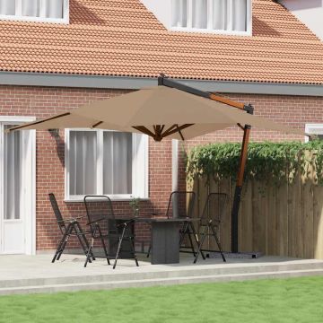 vidaXL Umbrelă consolă de grădină cu stâlp din lemn, taupe, 400x300 cm