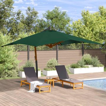 vidaXL Umbrelă în consolă de grădină, stâlp lemn, verde, 400x300 cm