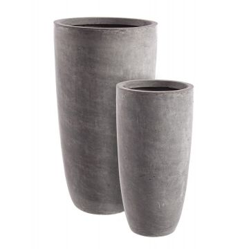 Set 2 ghivece din fibra de sticla si argila, Cement Round Gri, Ø42xH78 / Ø32xH62 cm