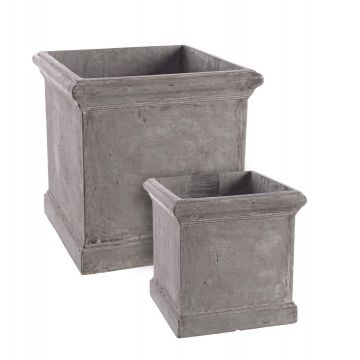 Set 2 ghivece din fibra de sticla si argila, Cement Square Gri, L47xl47xH47 / L36xl36xH36 cm