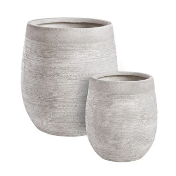 Set 2 ghivece din fibra de sticla si argila, Graffiti Gri Deschis, Ø46,5xH51,5 / Ø34,5xH39 cm