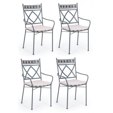 Set 4 scaune de gradina / terasa din metal cu perne detasabile, Berkley Gri, l54xA53xH94 cm