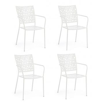Set 4 scaune de gradina / terasa din metal Kelsie Alb, l54xA55xH89 cm