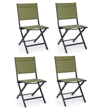 Set 4 scaune pliabile de gradina / terasa din metal si material textil Elin Verde / Antracit, l47xA57xH88 cm