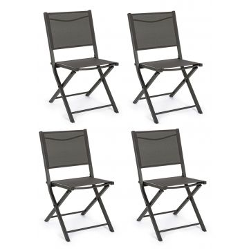 Set 4 scaune pliabile de gradina / terasa din metal si material textil Hilde Antracit, l48xA55,5xH82,5 cm