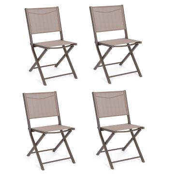 Set 4 scaune pliabile de gradina / terasa din metal si material textil Hilde Grej, l48xA55,5xH82,5 cm