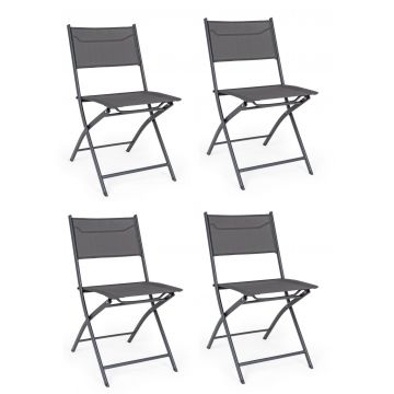Set 4 scaune pliabile de gradina / terasa din metal si material textil Martinez Antracit, l46xA58xH80 cm