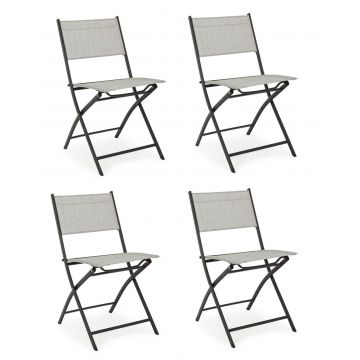 Set 4 scaune pliabile de gradina / terasa din metal si material textil Martinez Gri Deschis, l46xA58xH80 cm
