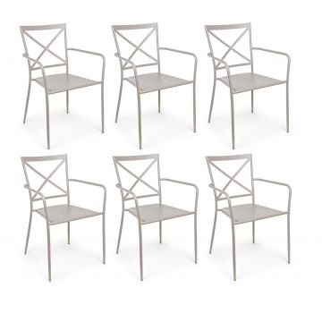 Set 6 scaune de gradina / terasa din metal Avia Gri Deschis, l55xA56xH84 cm