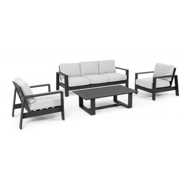 Set mobilier pentru gradina / terasa, Baltic Gri Deschis / Antracit, 2 fotolii + canapea 3 locuri + masa de cafea