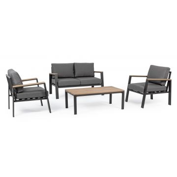 Set mobilier pentru gradina / terasa, Belmar Natural / Antracit, 2 fotolii + canapea 2 locuri + masa de cafea