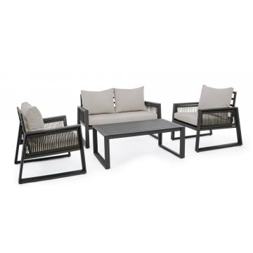 Set mobilier pentru gradina / terasa, Captiva Gri / Antracit, 2 fotolii + canapea 2 locuri + masa de cafea