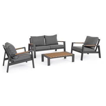 Set mobilier pentru gradina / terasa, Einar Natural / Antracit, 2 fotolii + canapea 2 locuri + masa de cafea