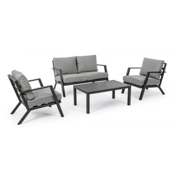 Set mobilier pentru gradina / terasa, Harleys Gri / Antracit, 2 fotolii + canapea 2 locuri + masa de cafea