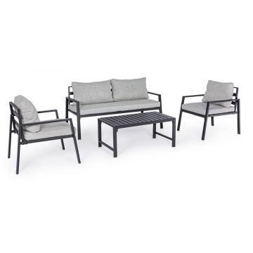 Set mobilier pentru gradina / terasa, Lorillard Gri Deschis / Antracit, 2 fotolii + canapea 2 locuri + masa de cafea