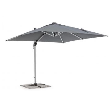 Umbrela de soare suspendata, cu LED solar inclus, Ines Gri Inchis, L300xl300xH265 cm