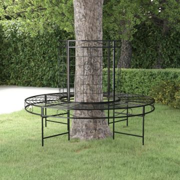 vidaXL Bancă circulară de copac, negru, Ø137 cm, oțel