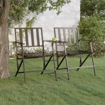 vidaXL Bancă de grădină pliabilă cu 2 locuri, negru, 137 cm, oțel