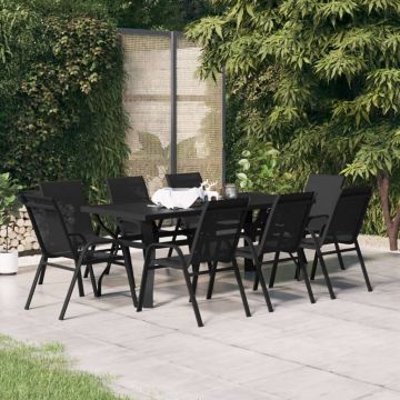 vidaXL Set mobilier de grădină, 9 piese, negru