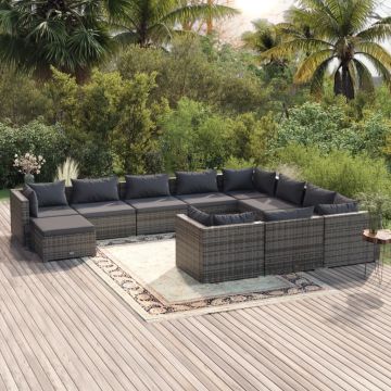 vidaXL Set mobilier de grădină cu perne, 11 piese, gri, poliratan