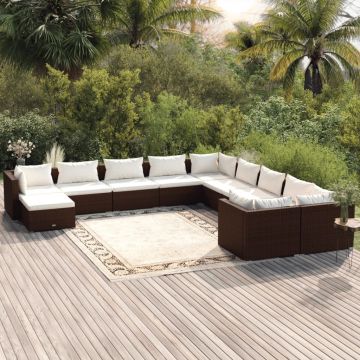 vidaXL Set mobilier de grădină cu perne, 11 piese, maro, poliratan