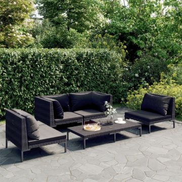 vidaXL Set mobilier de grădină cu perne 5 piese gri închis poliratan